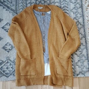 FAT FACE Mustard Knit Long Cardigan
